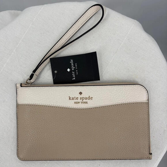 kate spade Handbags - Kate Spade New with Tags Light Sand Lucy Med Zip Wristlet Pebble Leather